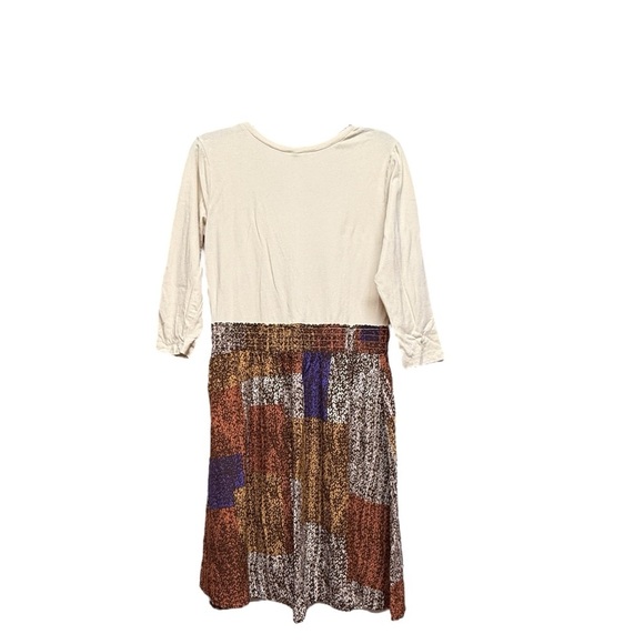 MODBE Cream and Brown A-Line Midi Dress with Scoop Neck Size Large - Picture 2 of 3